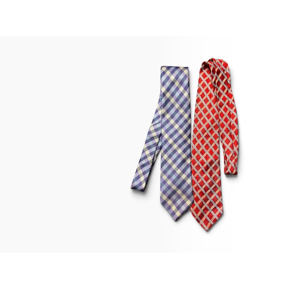 Lot of 2 IZOD Mens Silk Blend Neckties Red Plaid Purple Check Business Formal